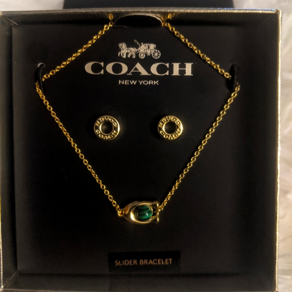Coach Signature "C" Bracelet and Circle Stud Earrings Set